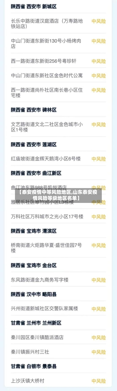 【泰安疫情中等风险地区,山东泰安疫情风险等级地区名单】